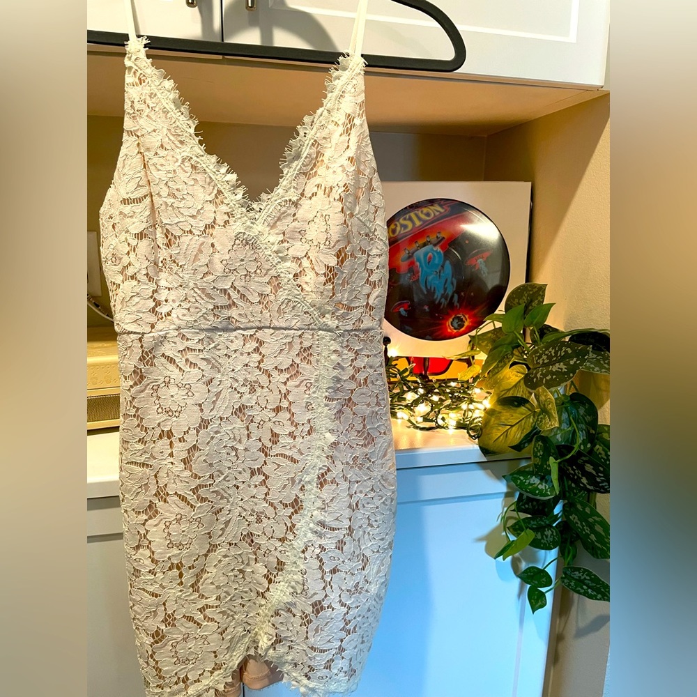 Luna B Lace Silhouette White Mini Dress